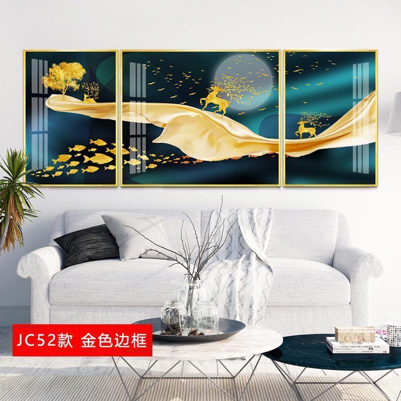 欧式客厅装饰画沙发背景墙三联画美式轻奢挂画简约大气壁画油画 jc52（金色边框） 30*50cm三联套装（建议2_232