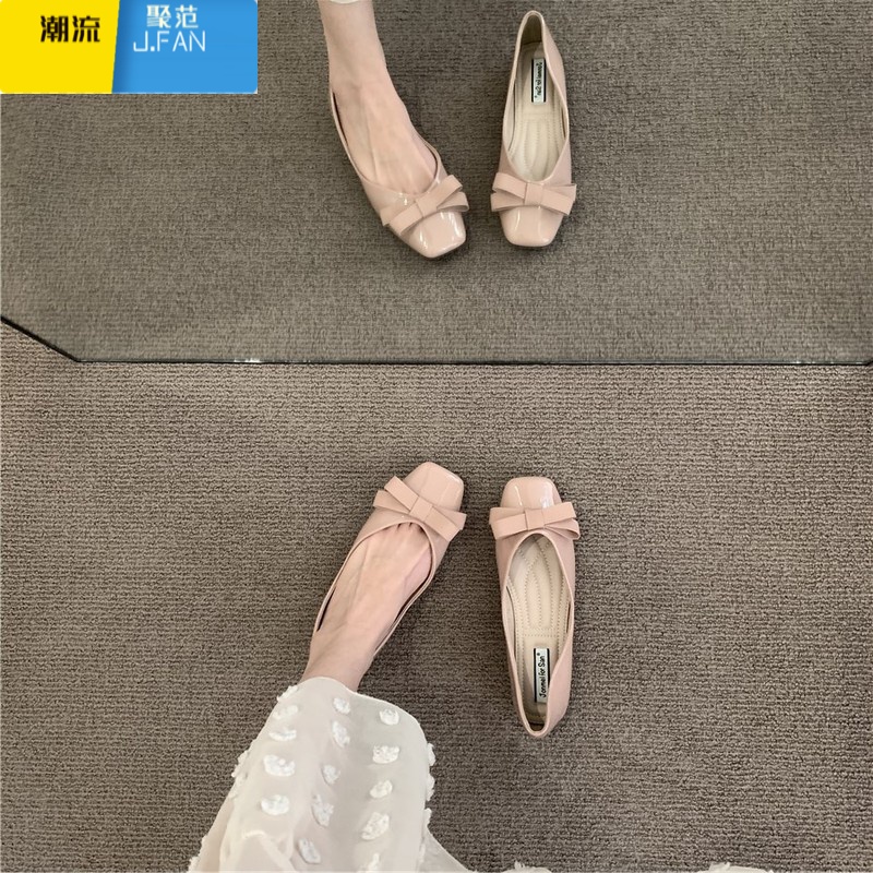 聚范法式仙女风配裙子浅口平底单鞋夏秋新款晚风温柔蝴蝶结一脚蹬瓢鞋 粉红色 38
