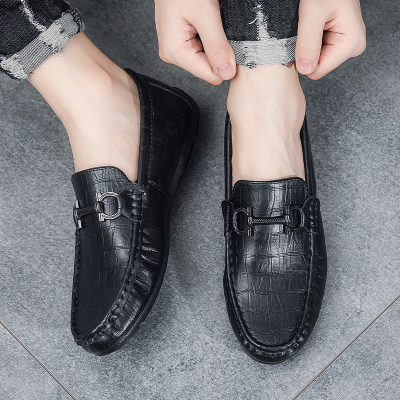 奥康豆豆鞋男2024年新款男鞋秋季潮流懒人套脚一脚蹬软底男士休闲皮鞋