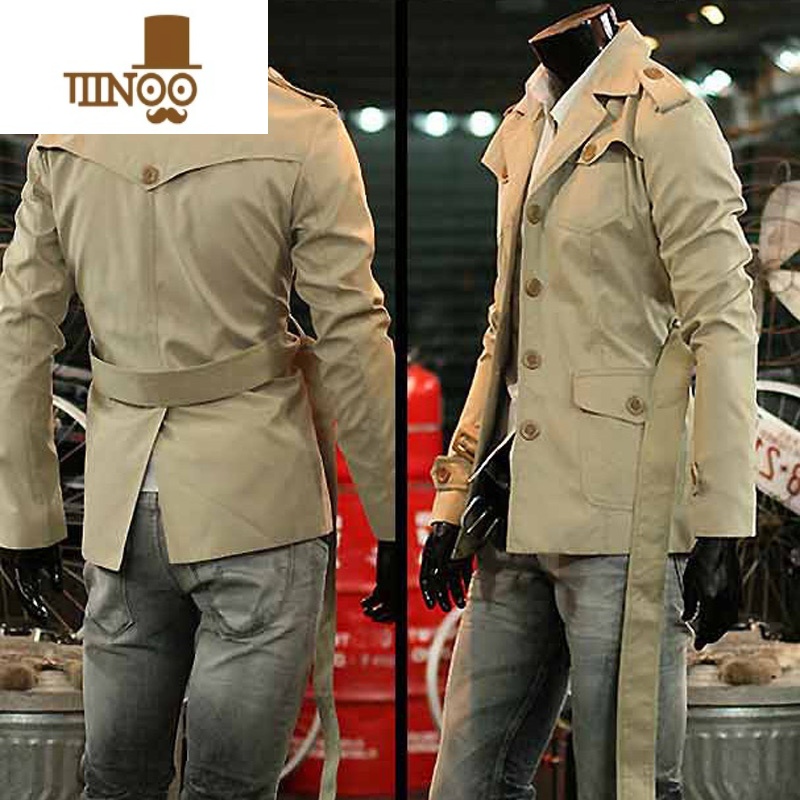 YANXU2023新款男士风衣短款青年商务休闲帅气英伦修身大衣夹克外套 185/96AXXL 米色