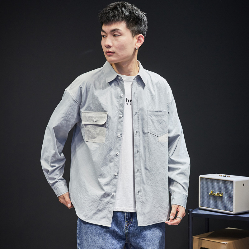 9元,叠加优惠券]唐狮衬衫男长袖撞色小细节长袖衬衫秋装年新款男男士