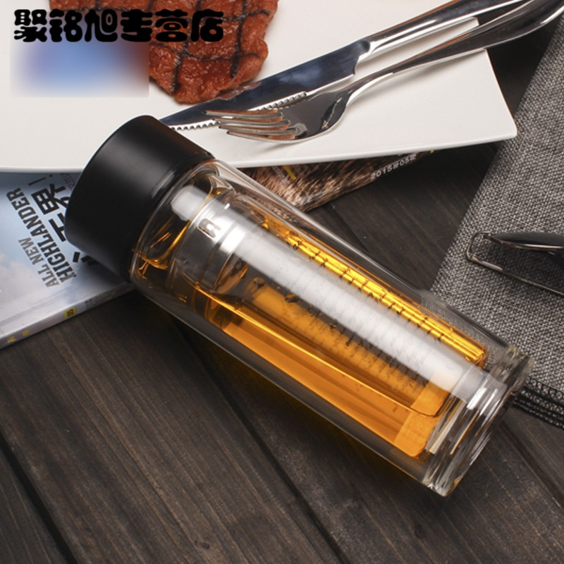 双层有盖玻璃杯带茶隔男女士隔热水杯过滤茶杯办公室用水杯茶具随手杯子加厚底座泡茶杯家居器皿水杯时尚创意便携式水杯