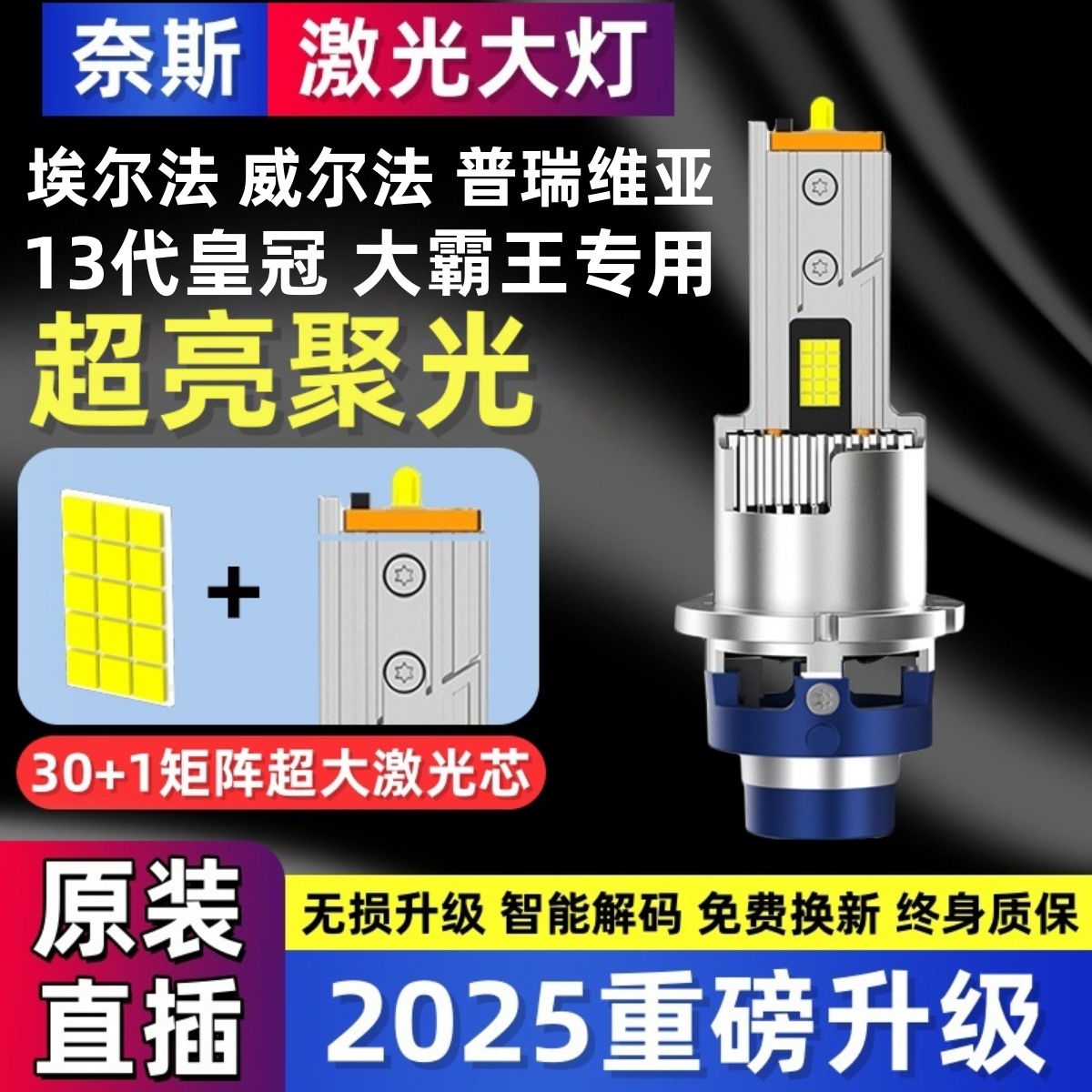 埃尔法威尔法普瑞维亚大霸王13代皇冠近光d4s氙气灯泡改装LED大灯高清大图