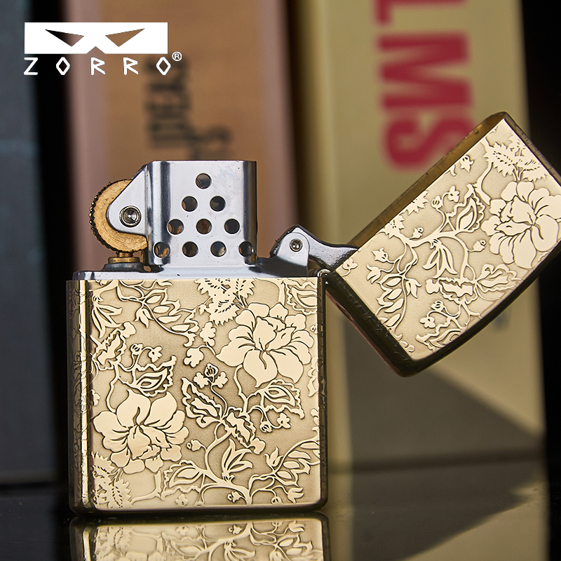 苏宁自营佐罗煤油打火机zorro正品富贵牡丹雕刻打火机情人节礼物送