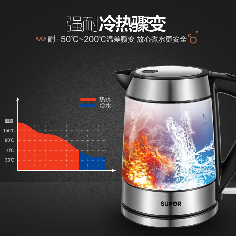 苏泊尔(SUPOR)电水壶 高硼硅玻璃电热水壶 家用烧水壶热水壶开水壶 可视化烧水品牌温控器自动断电 SWF17E26A高清大图