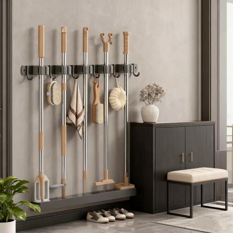 馨沛304不锈钢拖把挂钩[枪灰色/6钩5夹]扫把夹免打所拖把夹置物架高清大图