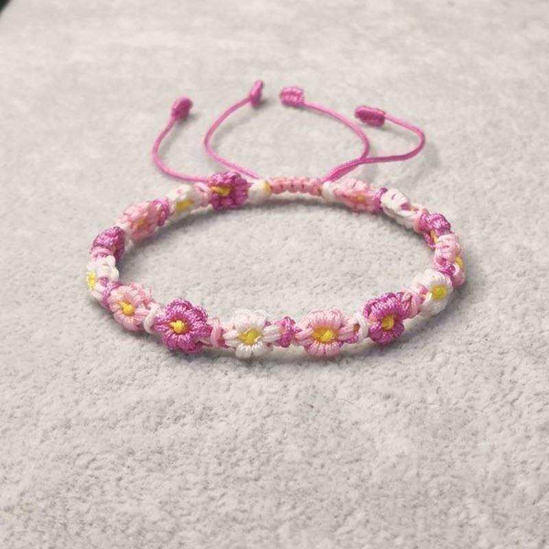 粉色渐变材料包可编2条 视频教程 渐变小花小雏菊手绳手工编织diy材料