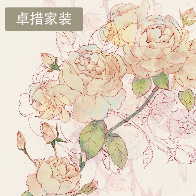 原创手绘田园蔷薇客厅壁纸 大型壁画定制花卉墙纸电视背景墙壹德壹