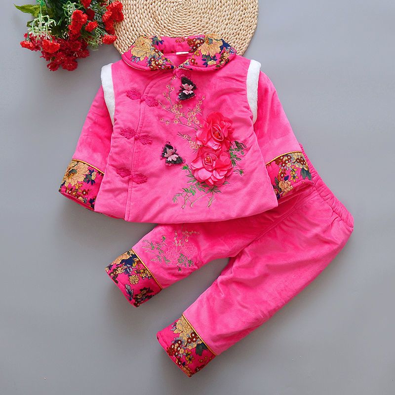 宝宝唐装秋冬中国风女童民国风套装婴儿周岁礼服儿童过年喜庆衣服平安