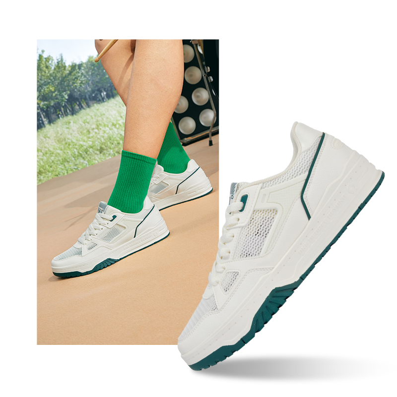 361°男鞋透气运动鞋新款网面鞋子休闲鞋小白鞋百搭板鞋男 羽毛白/专业绿 41码