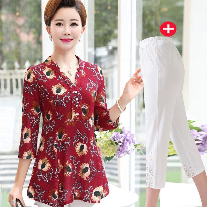母亲节衣服妈妈夏装两件套中年女装短袖t恤中老年女夏季衬衫上衣