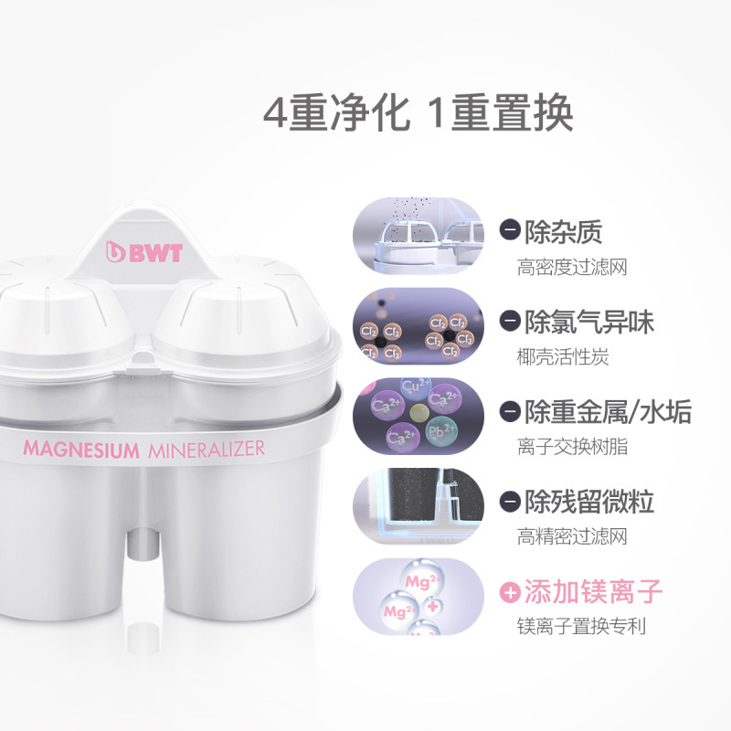 德国BWT净水壶净水器过滤水壶家用进口镁离子活力款滤芯 1壶13芯