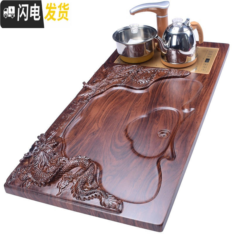 三维工匠茶道全自动茶具套装简约功夫喝茶茶具实木茶盘茶台一体四合一 款12青花瓷龙凤呈祥金色全自动 42件