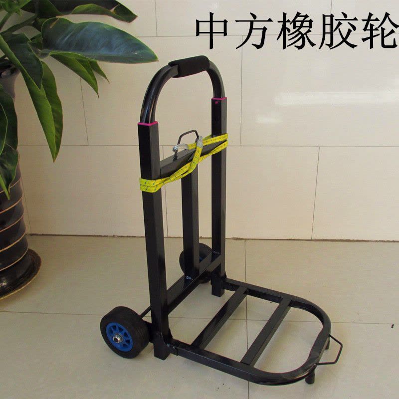手拉车折叠便携行李车买菜车拉货车载重王小拉车小推车家用|中号方管橡胶轮加厚*+送2绳图片