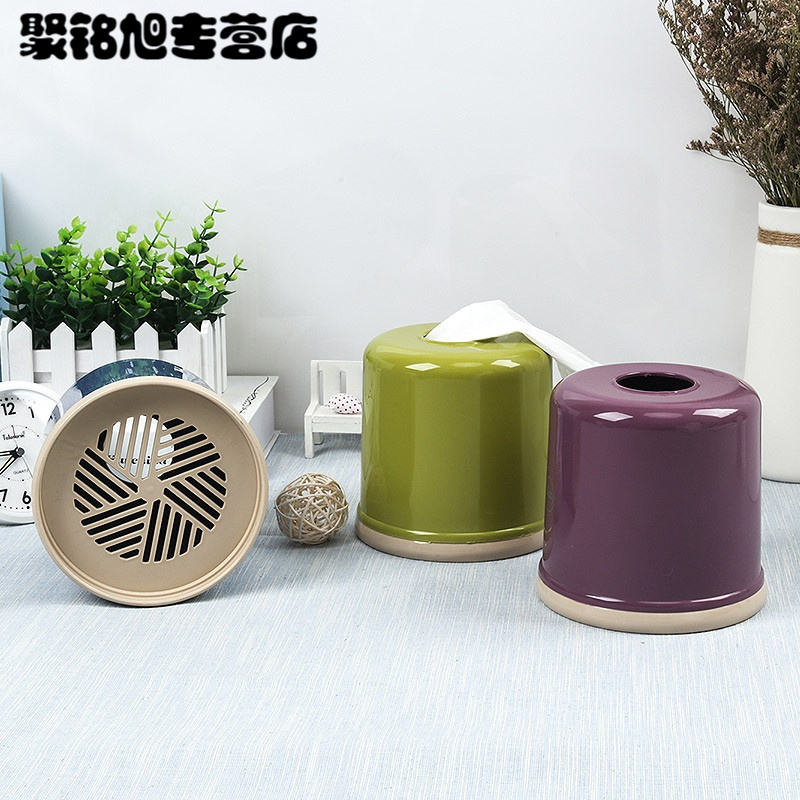纸巾盒子 卫生间卷纸筒 防水塑料纸巾盒 卡通创意圆形抽纸盒-7158 紫色