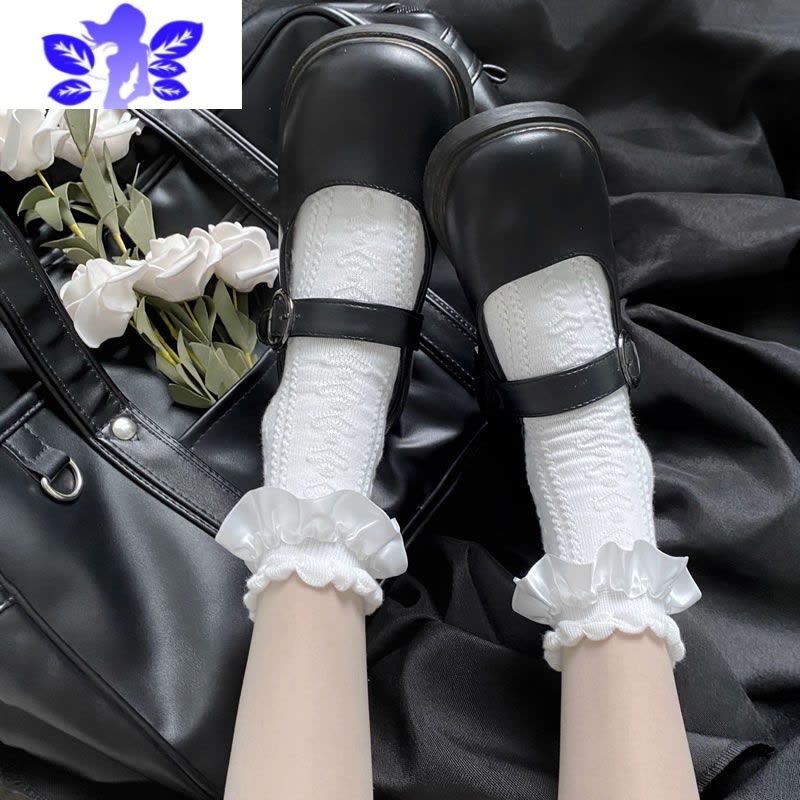 Ideamini 洛丽塔少女缎面花边泡泡口短袜百搭可爱爱心花朵jk中筒袜堆堆袜袜子图片