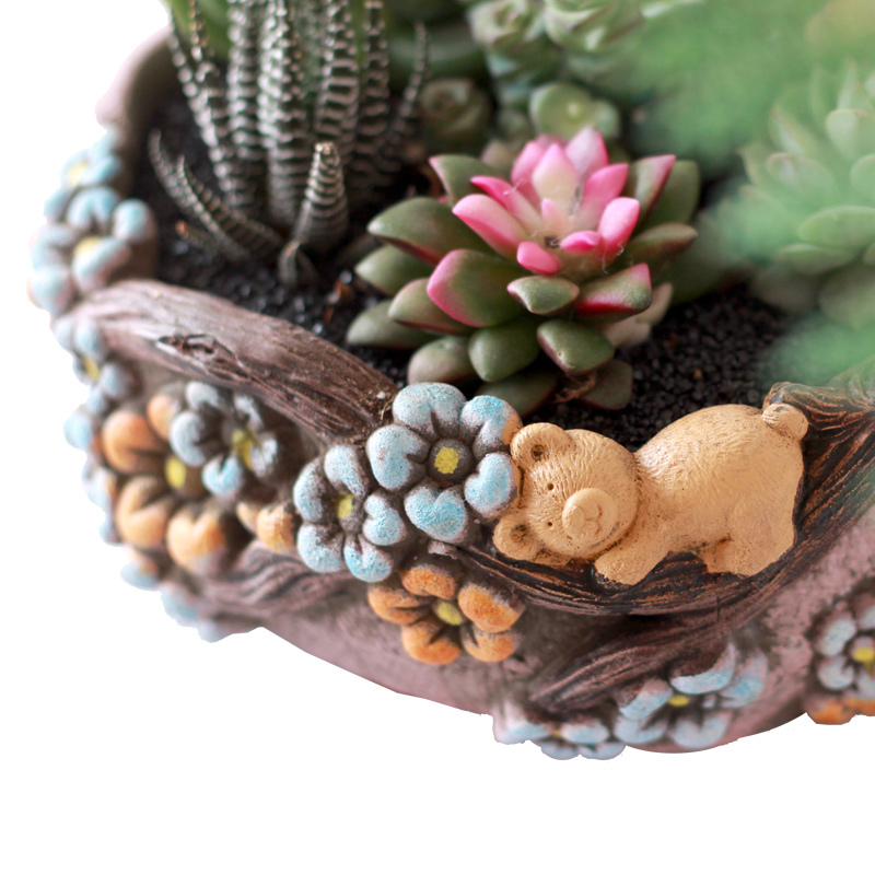 津沽园艺小熊爬树小号粉底多肉盆田园风凹凸图案浮雕圆形水泥多肉盆宜家中国风多肉花器1个报价 参数 图片 视频 怎么样 问答 苏宁易购