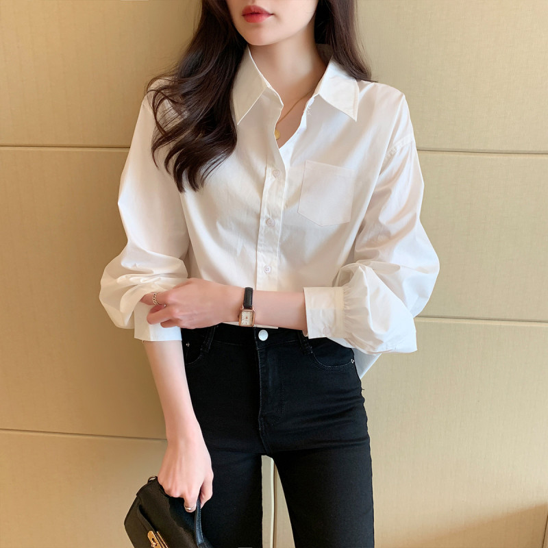 唐狮春夏季衬衫女小众简约宽松长袖衬衣职场穿搭气质百搭