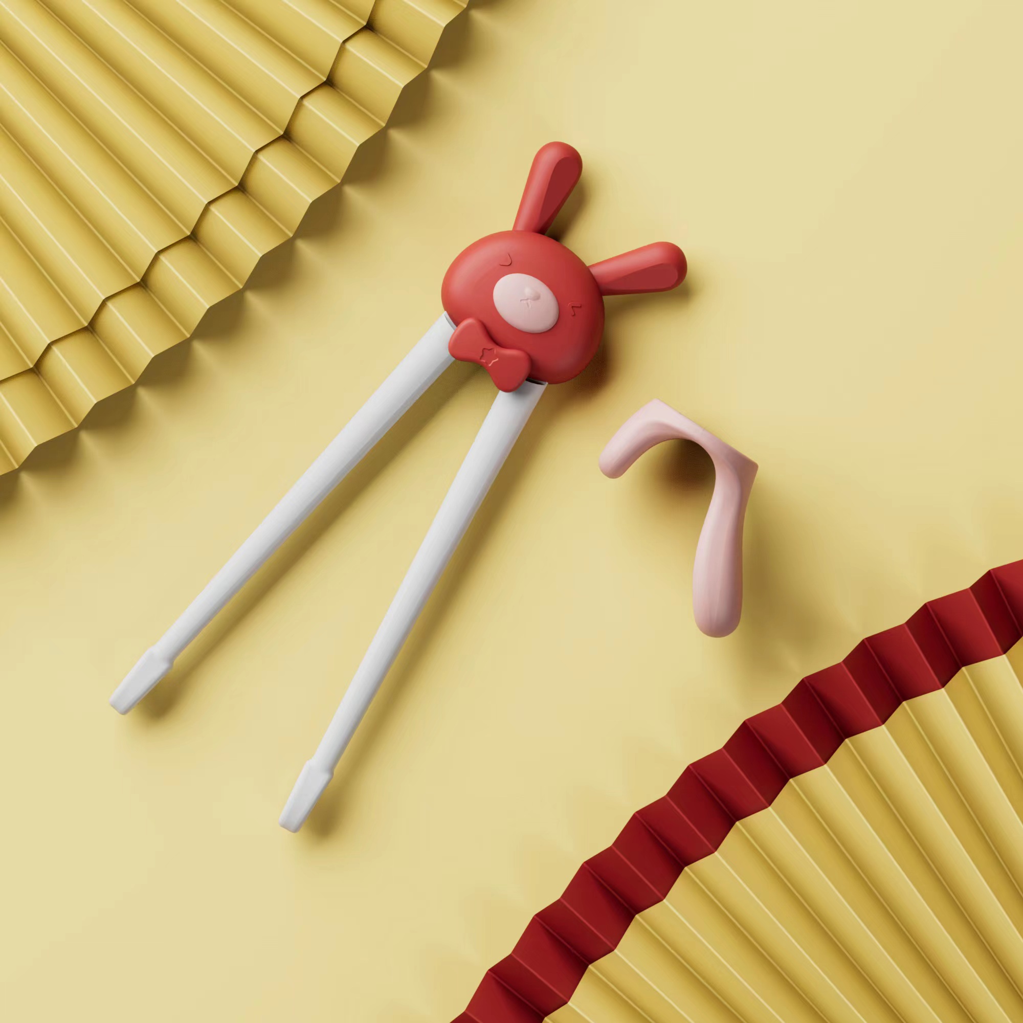 如山儿童筷子宝宝学习幼儿练习虎口训练筷勺二段2 3 4 6-12岁餐具 左右手训练筷-幸运兔