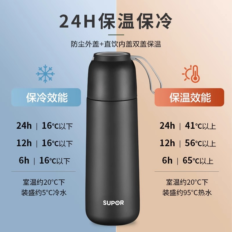 苏泊尔(SUPOR)苏泊尔保温杯316L不锈钢水杯子便携男女生学生新款高端带提手KC50KU30
