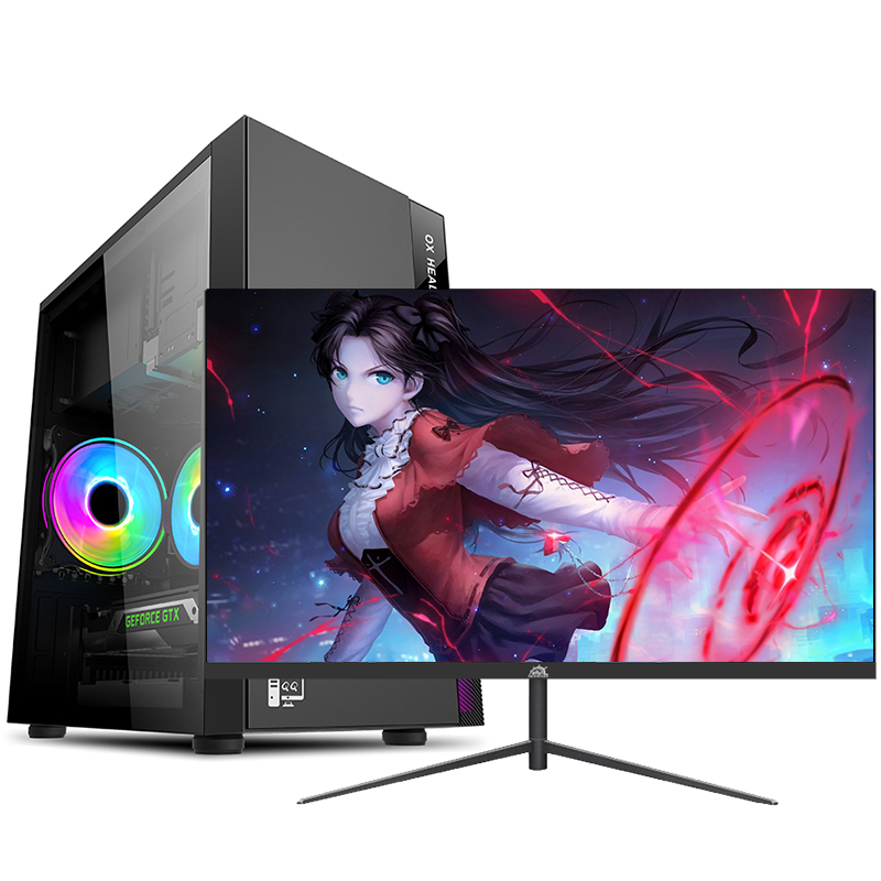 铭能 i7级六核E5 2620/8G内存/游戏独显/128G固态 游戏办公家用组装电脑 DIY组装机+27英寸显示器