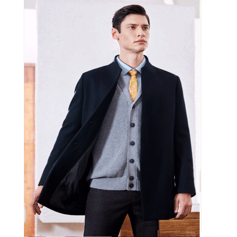 柒牌男装秋冬新款男士风衣时尚休闲中长款毛呢大衣商务呢子外套