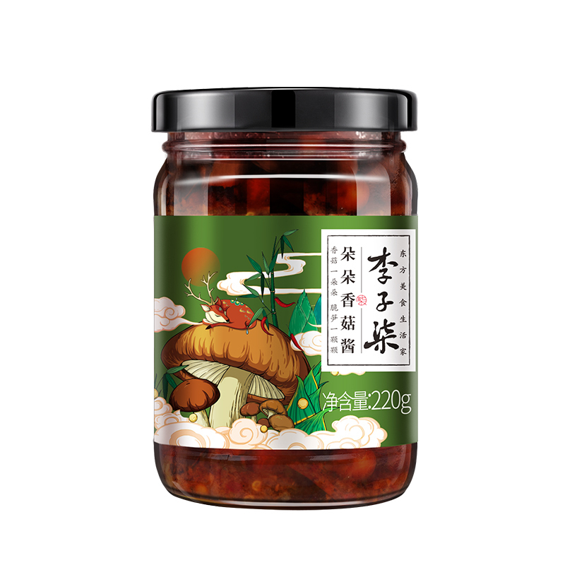 李子柒 朵朵香菇酱 冬笋辣椒酱拌饭下饭酱蔬菜罐头香辣拌面蘑菇220g/瓶