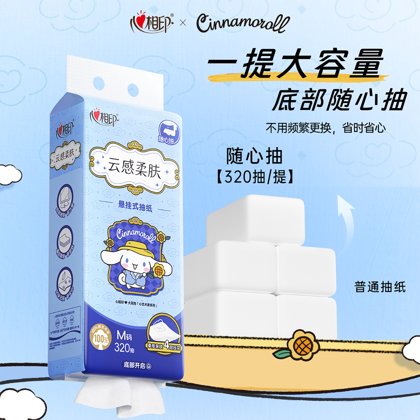 心相印云感320抽4提四层悬挂式提装面巾纸(IP款)DT20320(箱装)高清大图