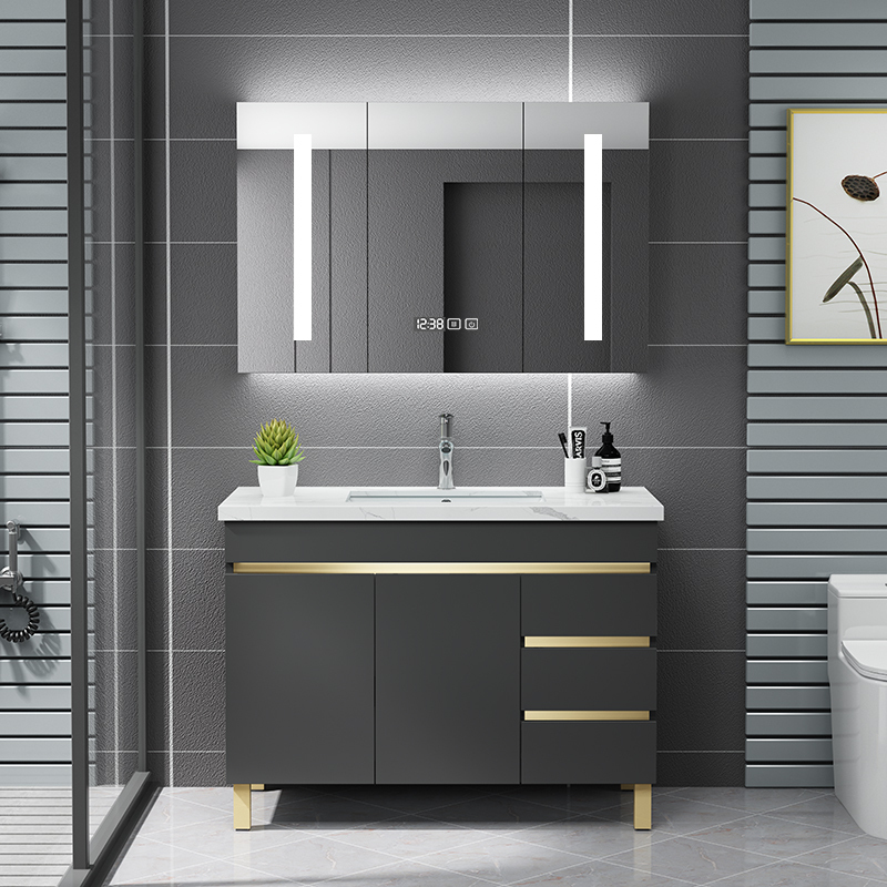 智能浴室柜组合现代简约北欧落地式洗脸台盆洗手盆柜卫生间洗漱台|[储