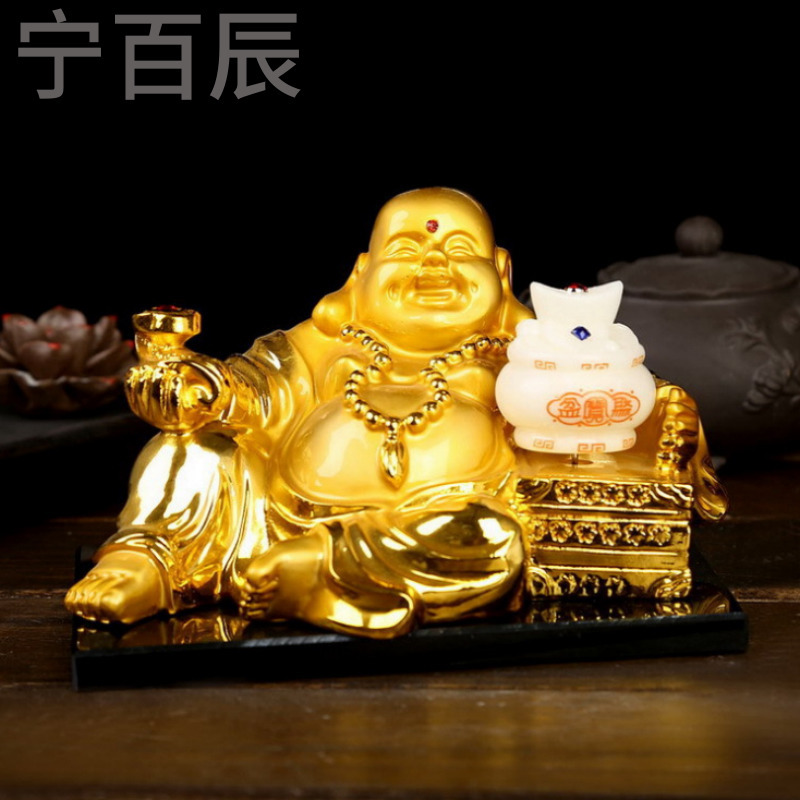 太阳能弥勒佛汽车摆件招手平安佛店铺开业家居车载内饰品装饰礼