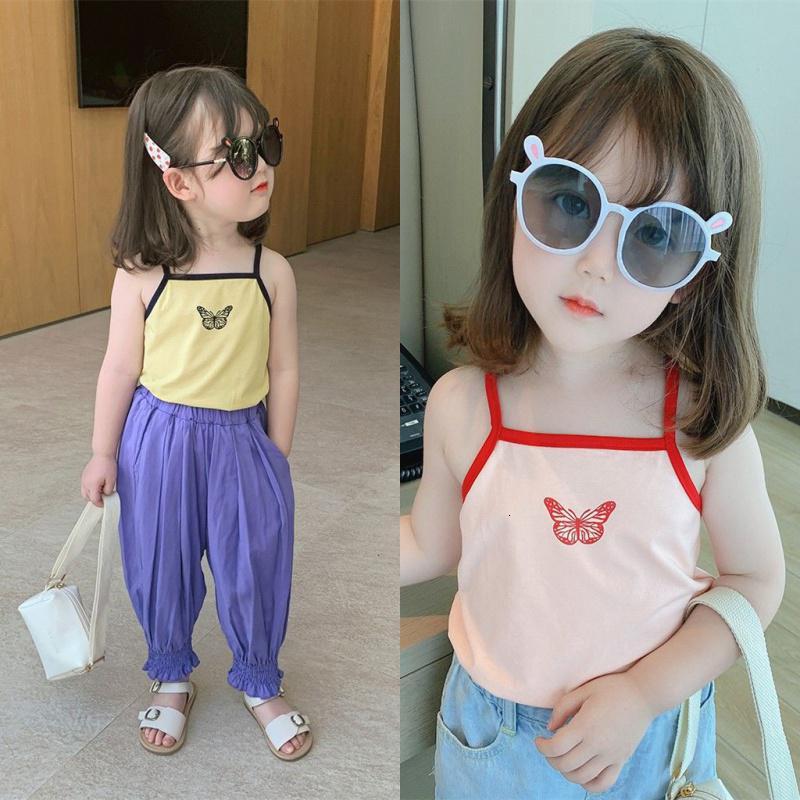 女宝宝棉夏装2021新款印花小女孩吊带衫韩版撞色蝴蝶女童小背心威珺