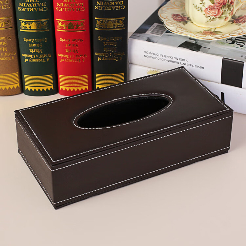 谋福 皮革纸巾盒 餐巾抽纸盒【矮款-咖色羊皮纹(中号)】*/个