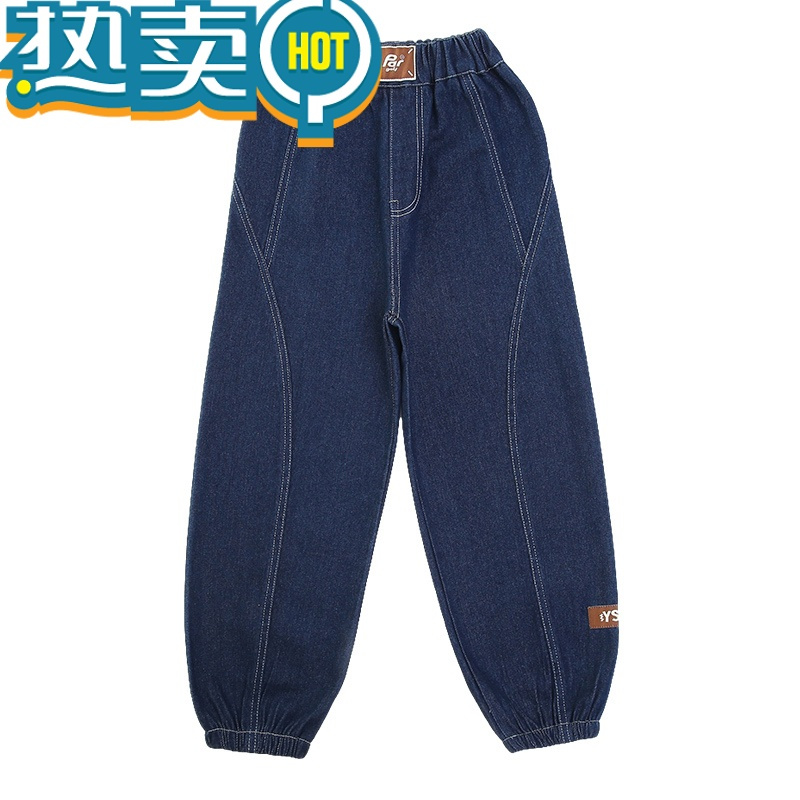 绿彩虹光女童牛仔裤加绒加厚秋冬装洋派儿童中大童休闲宽松束口裤冬款