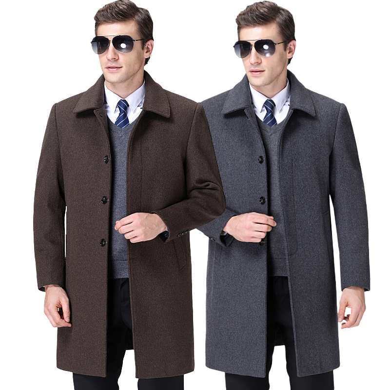 可拆卸内胆羊绒毛呢大衣男中长款羊绒大衣中老年冬款商务休闲呢子翻领加绒外套男装品牌官方旗舰店特卖高清大图