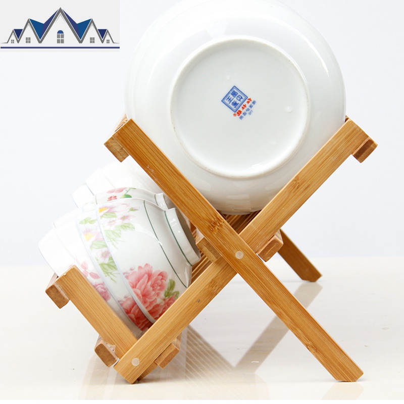 凉碗架收晾沥水架滴水架双层收纳木质厨房家用餐具放置折叠碗碟架 三维工匠收纳层架高清大图