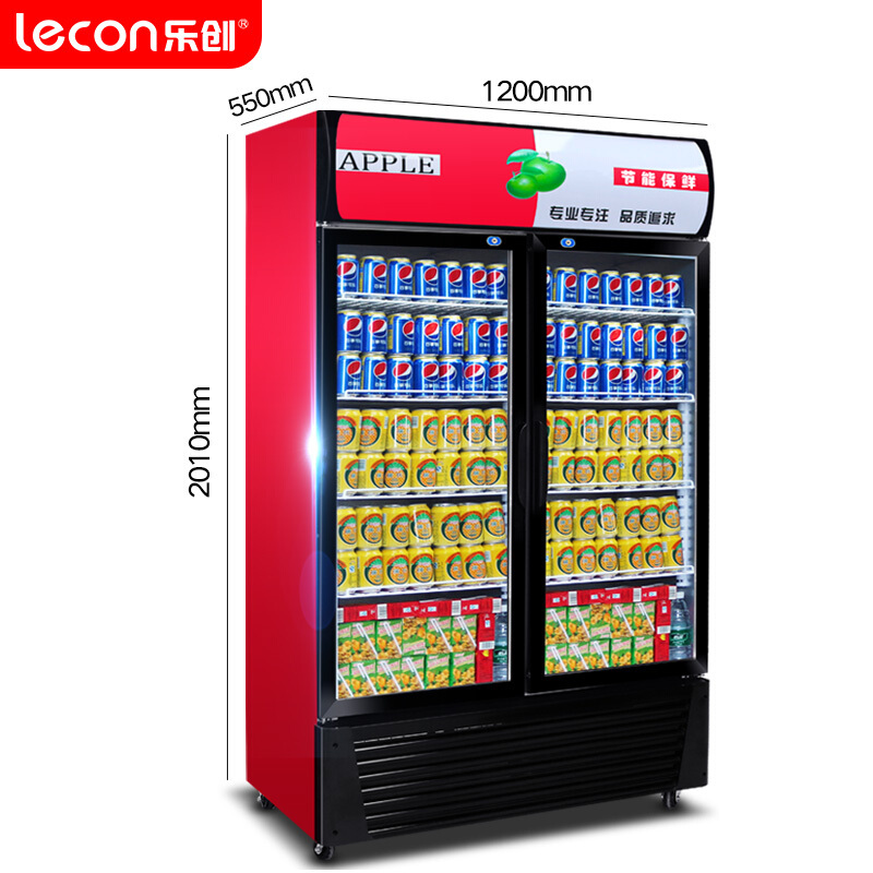Lecon/乐创商用展示柜双门红黑直冷展示柜冷藏柜商用冰柜冰箱啤酒饮品保鲜柜饮料柜单门冷柜侧开门