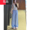 YIBUSHENG蓝色竖条纹休闲裤女季薄款垂感遛弯裤直筒裤子宽松阔腿拖地长裤