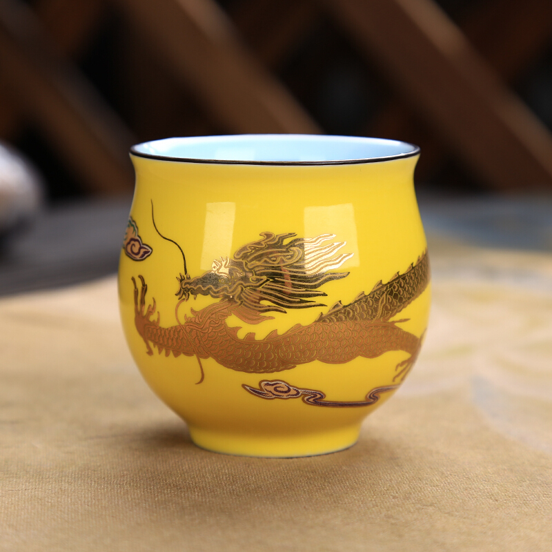 茶杯陶瓷中国风龙纹复古双层隔热防烫的家用泡茶功夫茶具单杯拓进