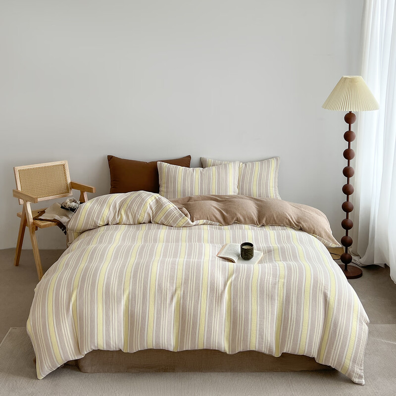 彼加曼 BGM-T2521超感零压云柔水洗四件套-奶霜条(被套200*230cm)高清大图