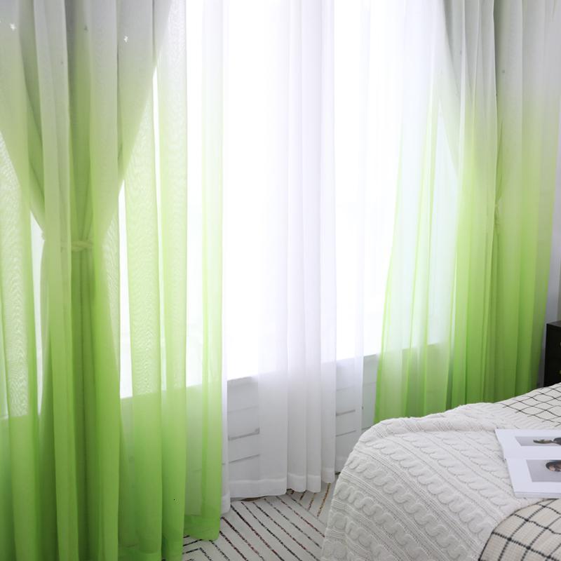 家柏饰(CORATED)北欧地中海公主风高精密遮光窗帘渐变纱镂空星星卧室落地窗飘窗 绿色布纱一体挂钩款 2.0*2.7高一片(可改短)