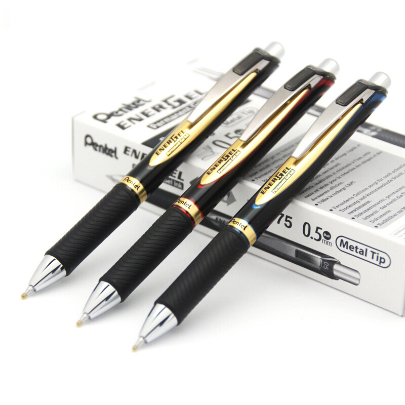 派通（Pentel)BLP75 防水速干中性笔 顺滑按动中性笔 金属笔尖笔夹水笔 0.5mm 三色可选 办公用笔