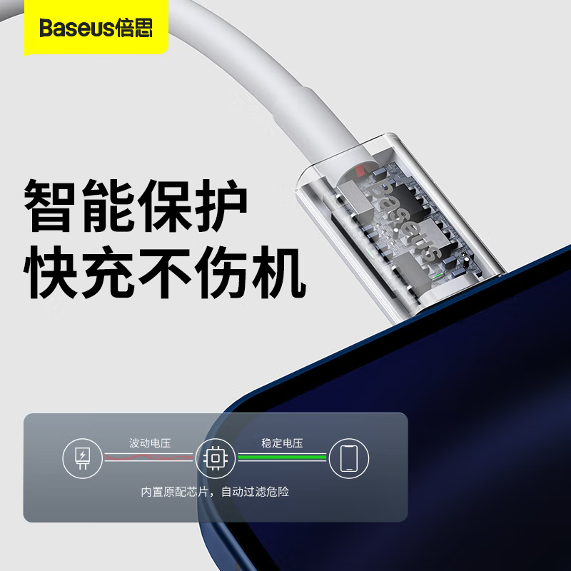 倍思 苹果PD20W快充数据线适用iPhone13/12/11/X/SE2/XS/8p手机充电器线 1.5米 白色高清大图