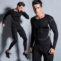 运动套装健身服 三件套男长袖跑步训练 健身服套装