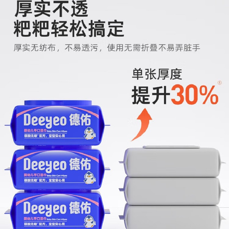 德佑婴童湿巾婴幼儿手口湿巾弱酸无敏温和无刺激80片/包*3包高清大图