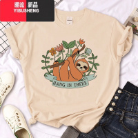 YIBUSHENGSloth T shirt 季女装时尚卡通树懒印花卡其色圆领短袖T恤r 成人XL C10