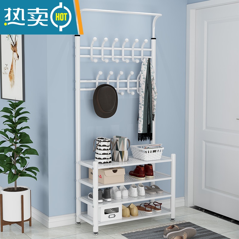敬平晾衣架落地家用门厅挂衣架卧室简易鞋架室内收纳凉晒衣服衣帽架子 中号-黑色 大高清大图