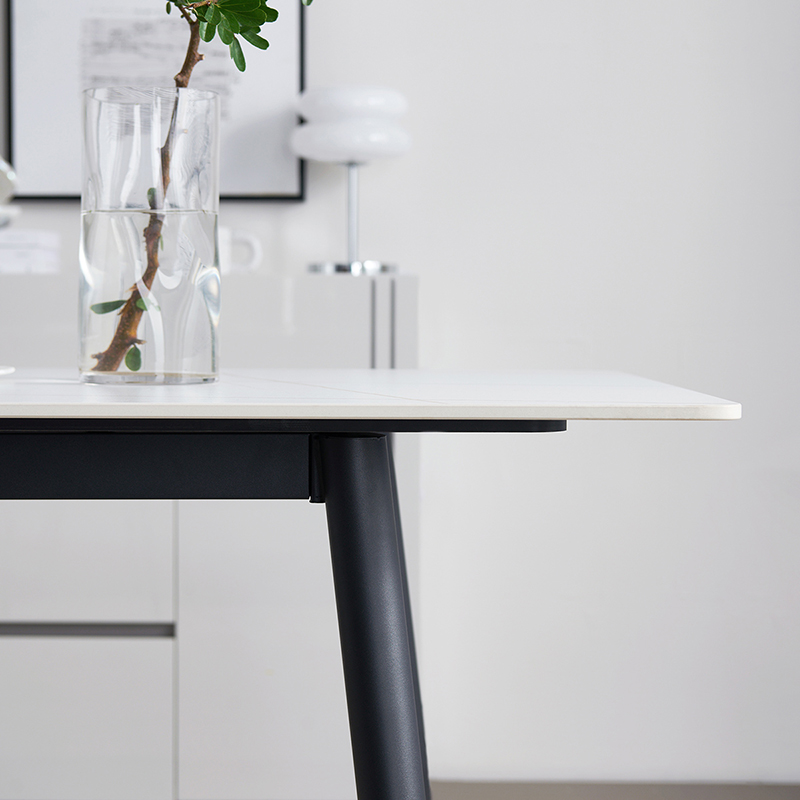 全友家居现代简约岩板餐桌轻奢餐桌椅双层台面金属框架餐桌软包餐椅餐厅家具高清大图