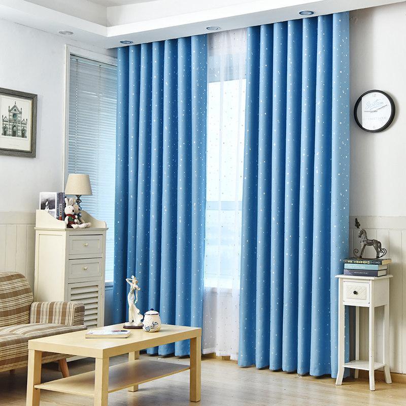家柏饰(CORATED)现代简约遮光隔热全遮光窗帘加厚成品定制风飘窗客厅卧室 烫星-蓝色-布帘-挂钩式 定制专拍每米价【含加工费】