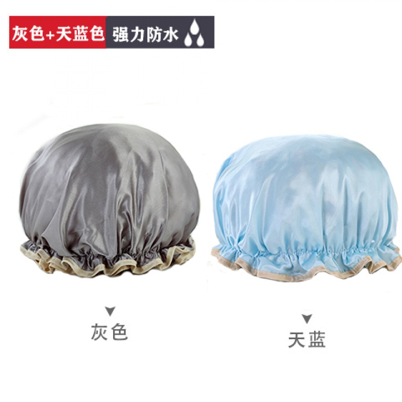 防水浴帽女款长发时尚洗澡帽发罩化妆头套厨房防尘防油烟帽子女款 三维工匠 2个装(灰色+天蓝色)高清大图