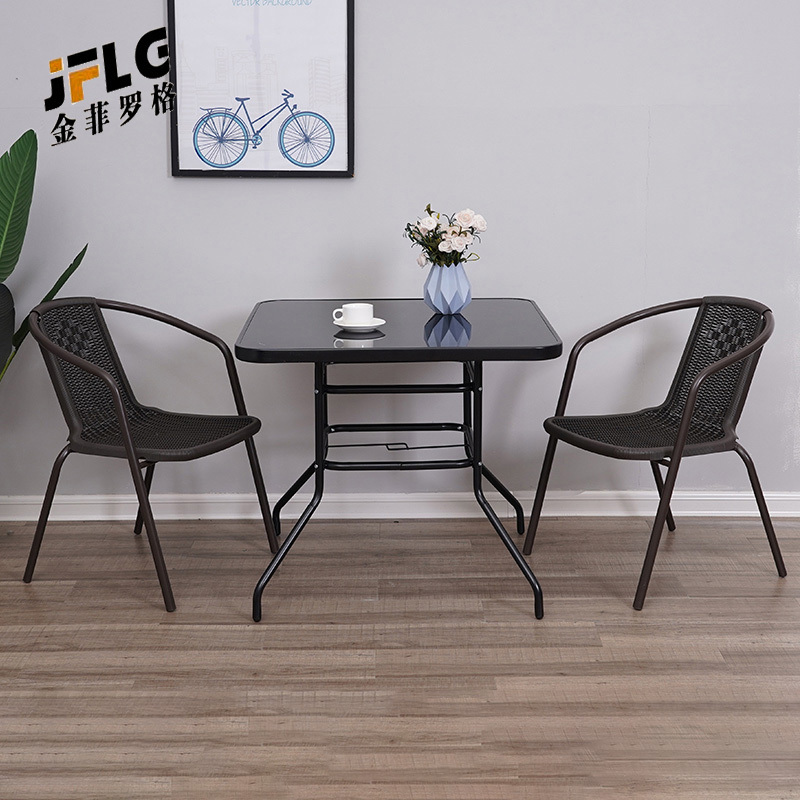 苏宁 金菲罗格 办公家具 户外庭院露天休闲桌椅组合 80水纹组装方桌+2把围椅高清大图
